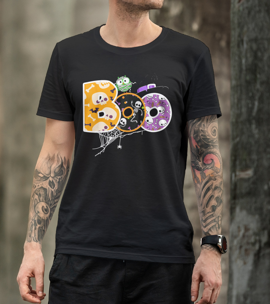 Boo Halloween Skeleton Spider Web Mummy Spooky T-Shirt