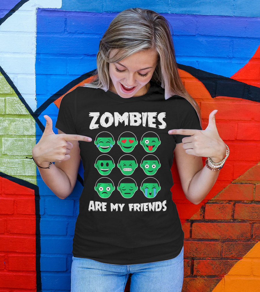 Zombies Are My Friends Funny Zombie Emoji Collection T-Shirt