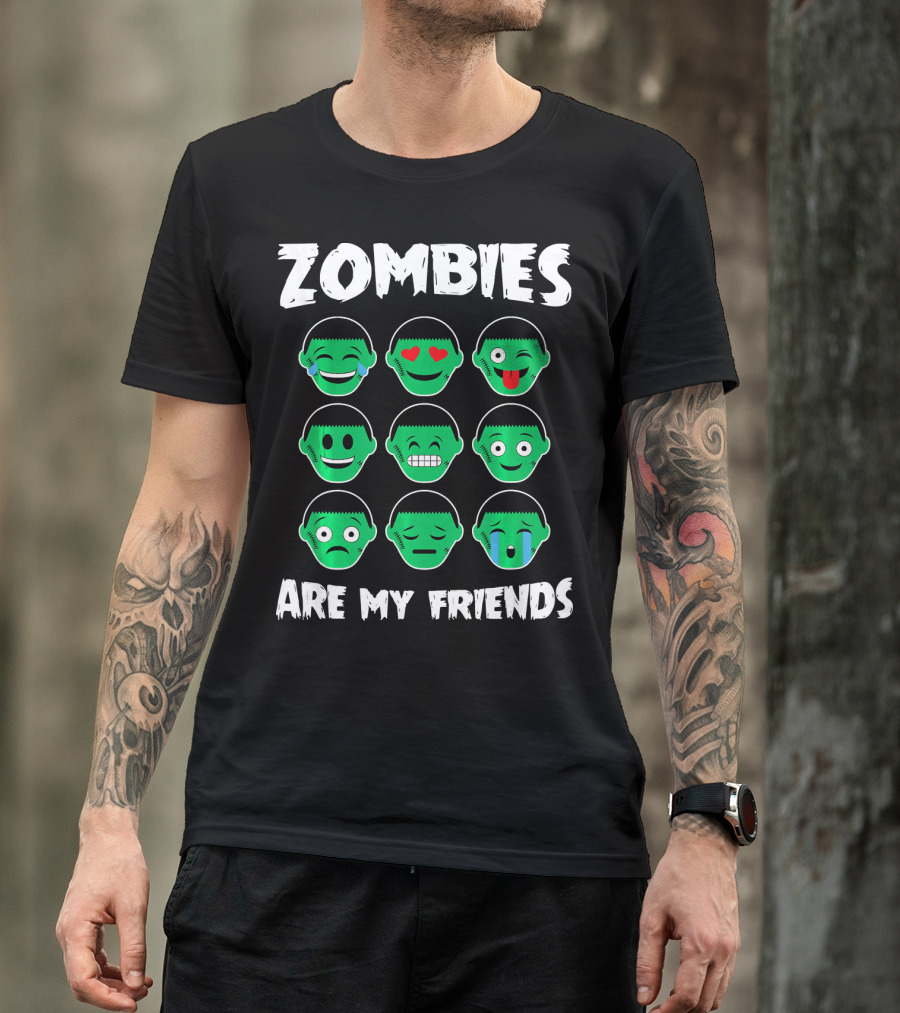 Zombies Are My Friends Funny Zombie Emoji Collection T-Shirt