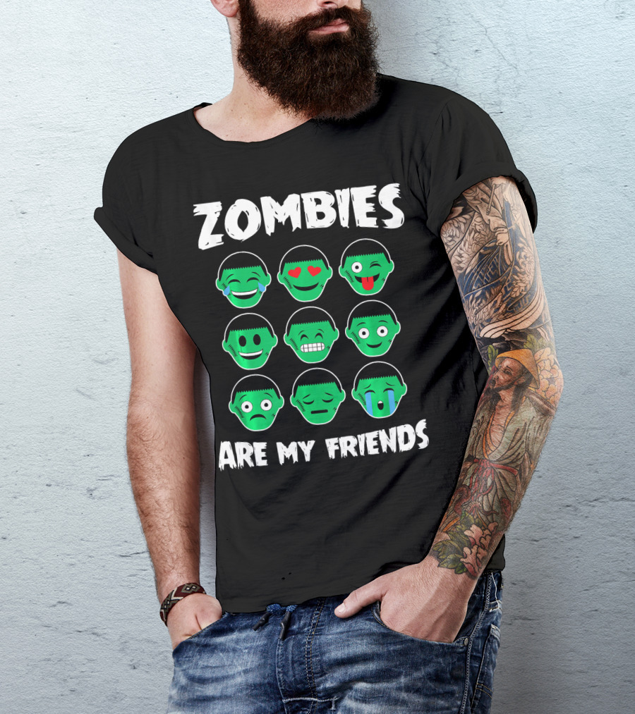 Zombies Are My Friends Funny Zombie Emoji Collection T-Shirt