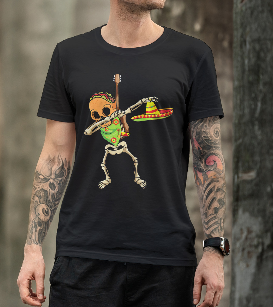 Dabbing Skeleton Taco Halloween Dia De Los Muertos Sombrero T-Shirt