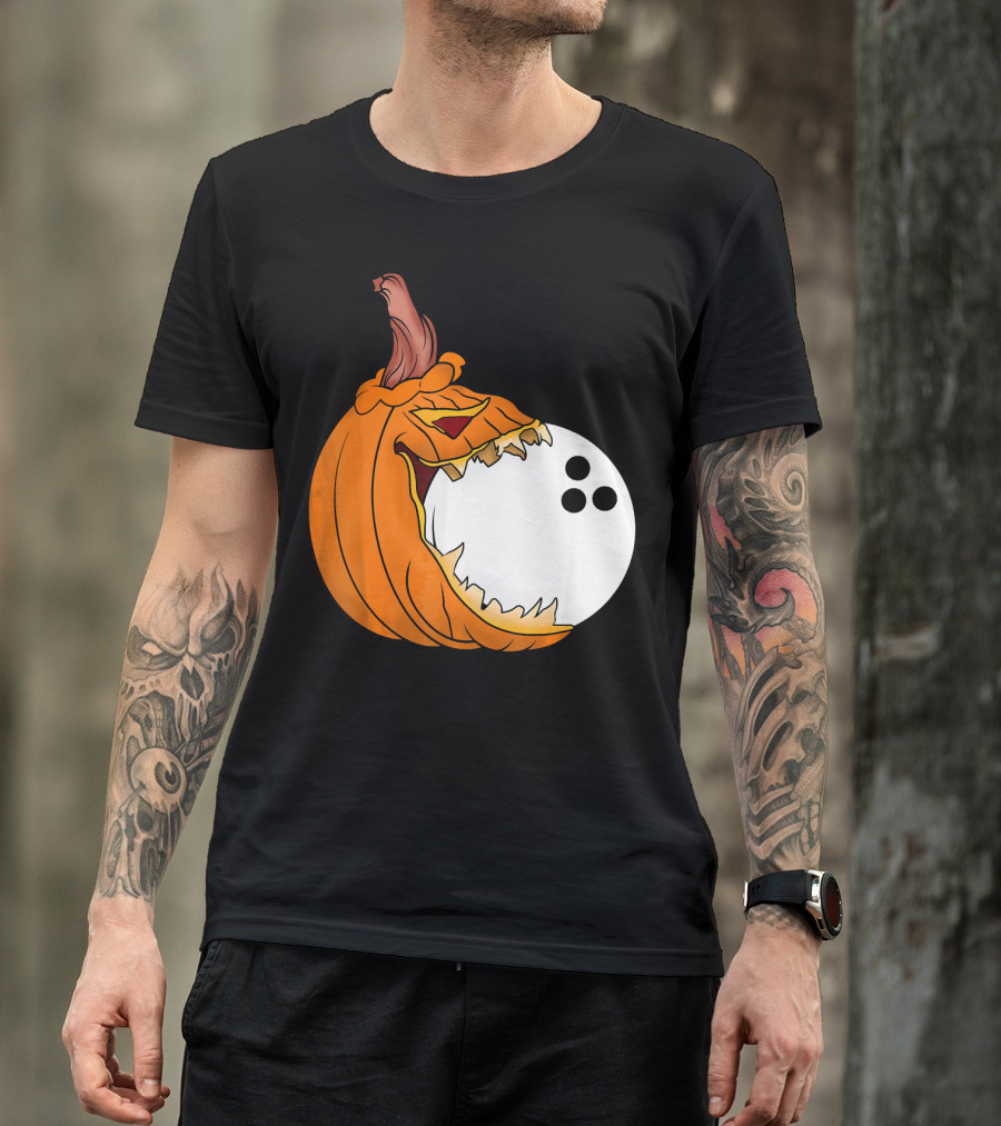 Pumpkin Carving Eating Bowling Ball Halloween Fun T-Shirt