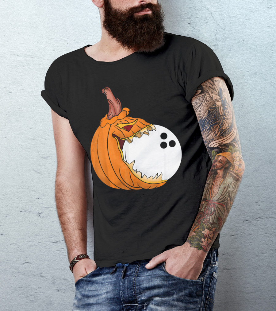 Pumpkin Carving Eating Bowling Ball Halloween Fun T-Shirt