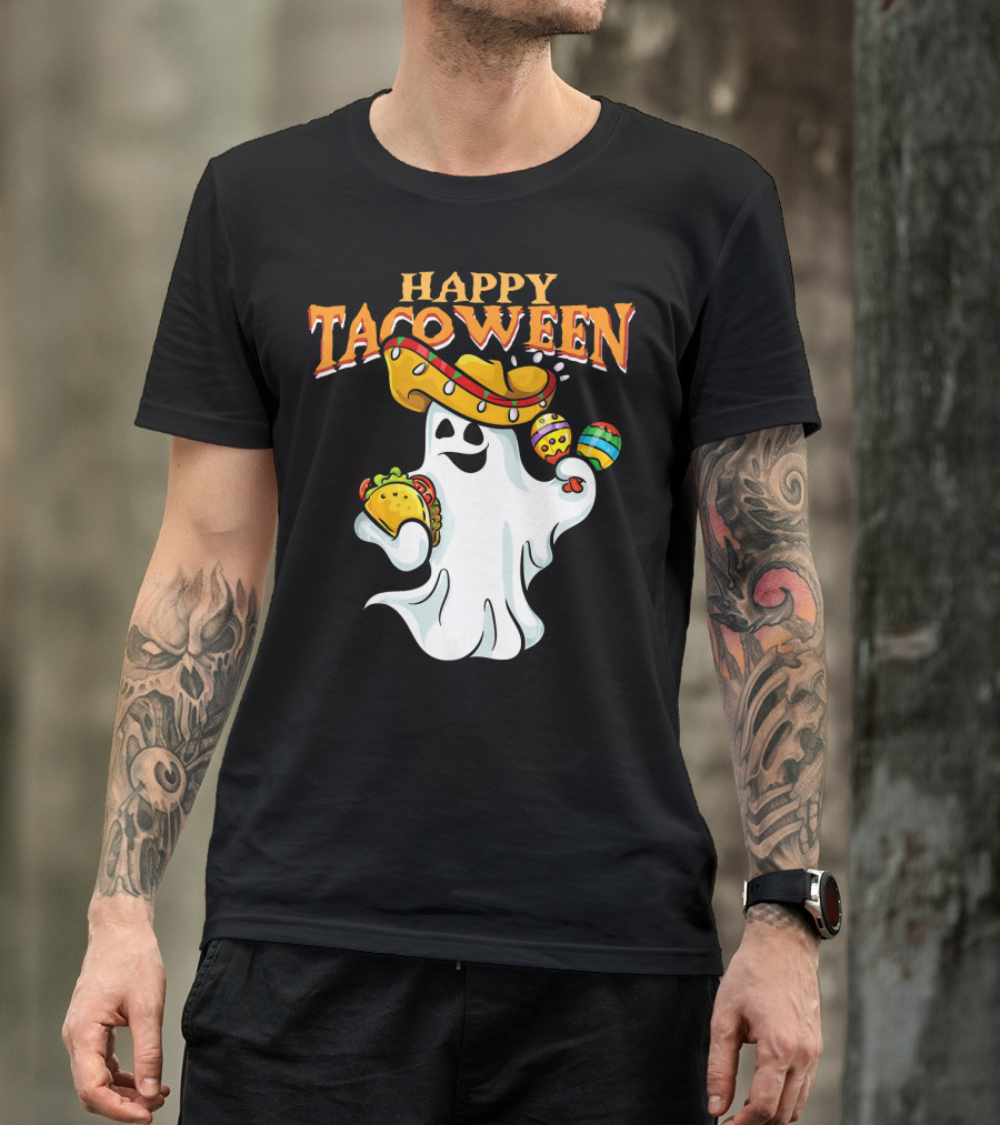 Happy Tacoween Halloween Mexico Mexica Ghost Sombrero Taco Balloon T-Shirt