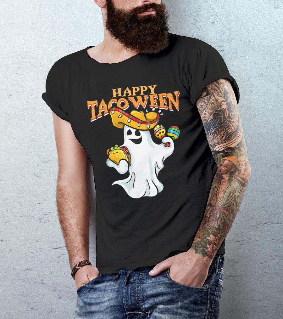 Happy Tacoween Halloween Mexico Mexica Ghost Sombrero Taco Balloon T-Shirt