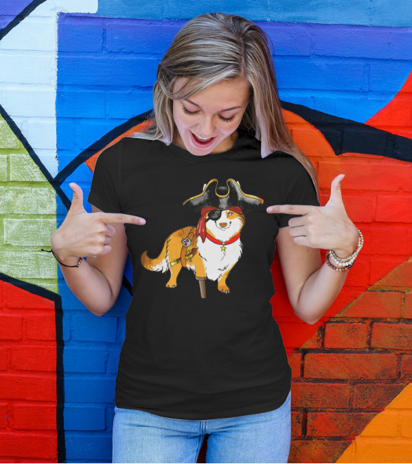 Funny Corgi Pirates With Pegleg And Eyepatch T-Shirt