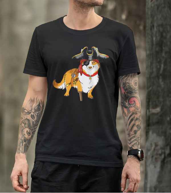 Funny Corgi Pirates With Pegleg And Eyepatch T-Shirt