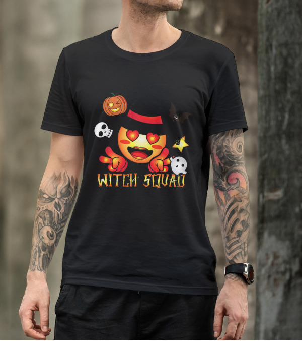Witch Squad Halloween Emoji Pumpkin Bat Skull Ghost T-Shirt