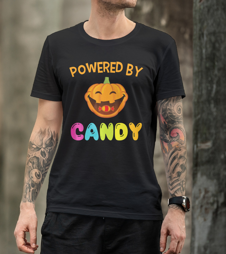 Powered By Candy Halloween Pumpkin Face T-Shirt