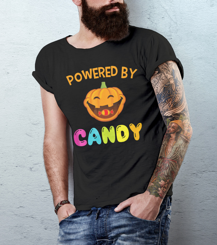 Powered By Candy Halloween Pumpkin Face T-Shirt