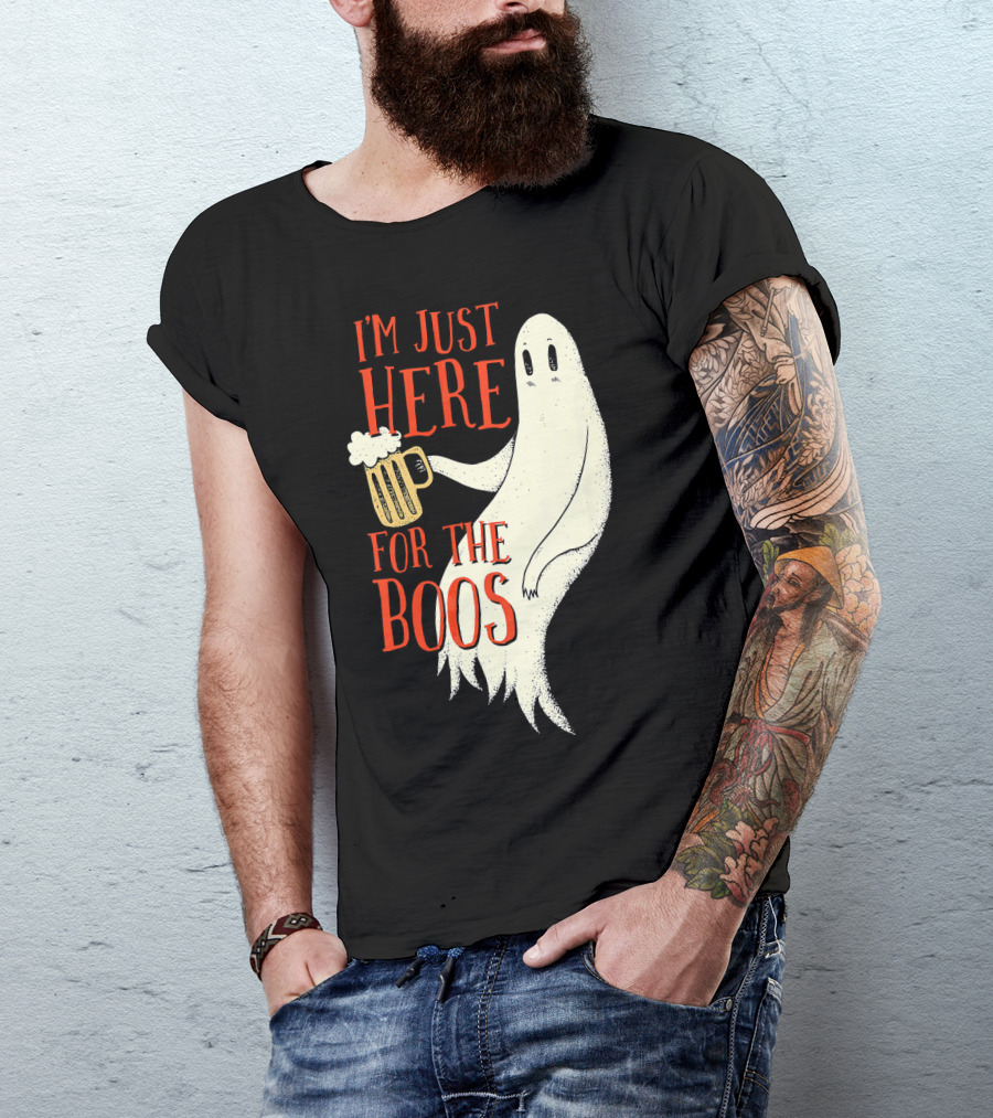 I'm Just Here For The Boos Ghost Holding Beer T-Shirt