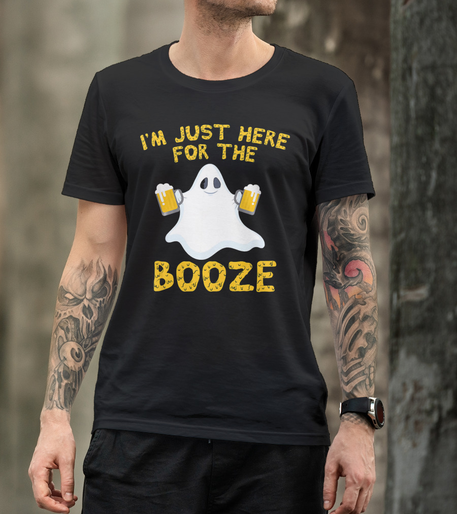 I'm Just Here For The Booze Ghost Holding Beer Mugs T-Shirt