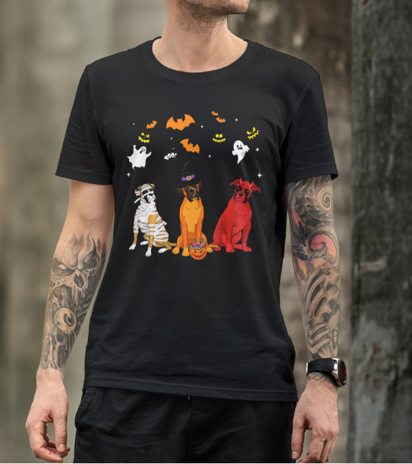 Halloween Boxer Dogs Mummy Witch Ghosts Bats T-Shirt