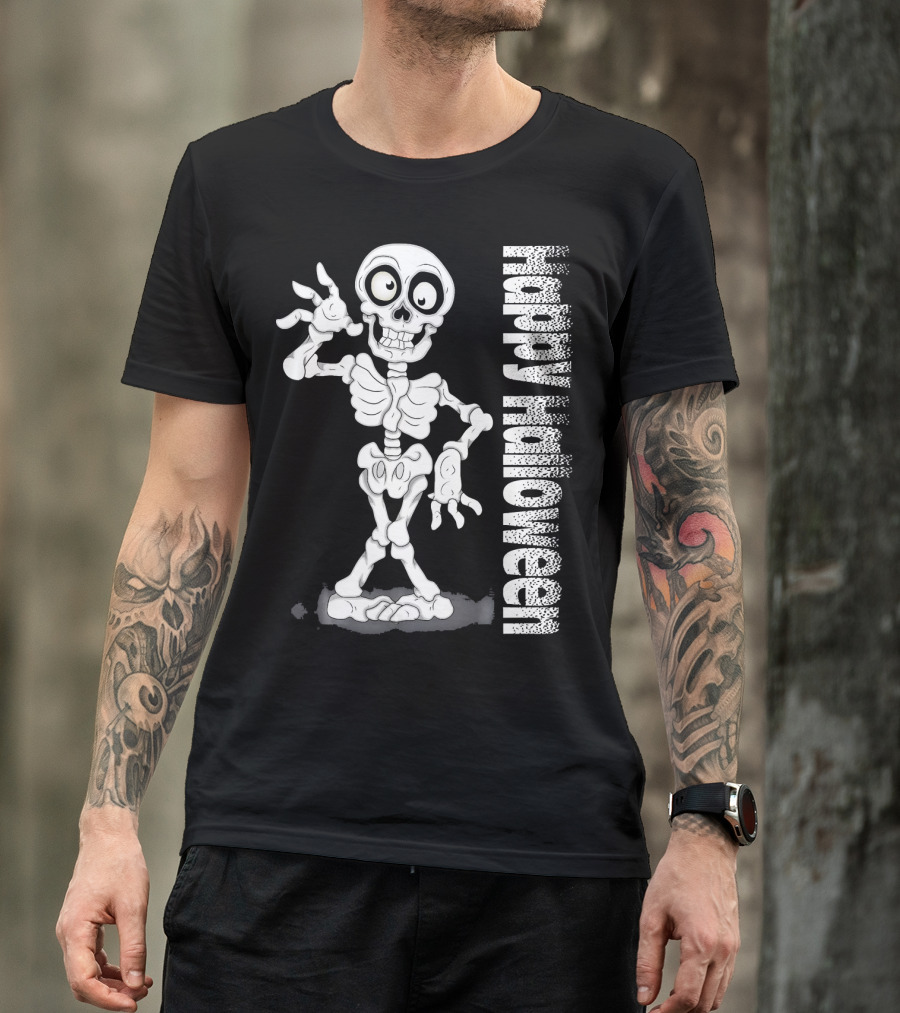 Happy Halloween Funny Scary Skeleton Cel T-Shirt
