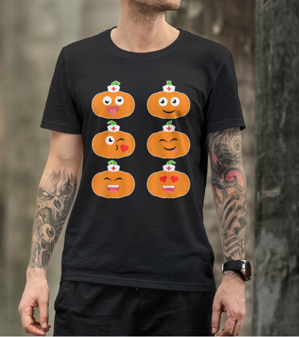 Nurse Halloween Pumpkin Emoticons T-Shirt