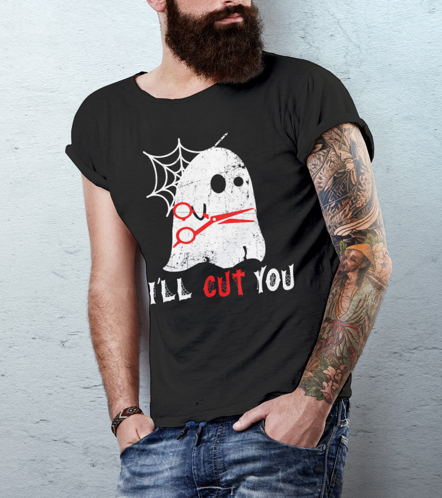 Halloween Boo Ghost Hairstylist I'll Cut You T-Shirt