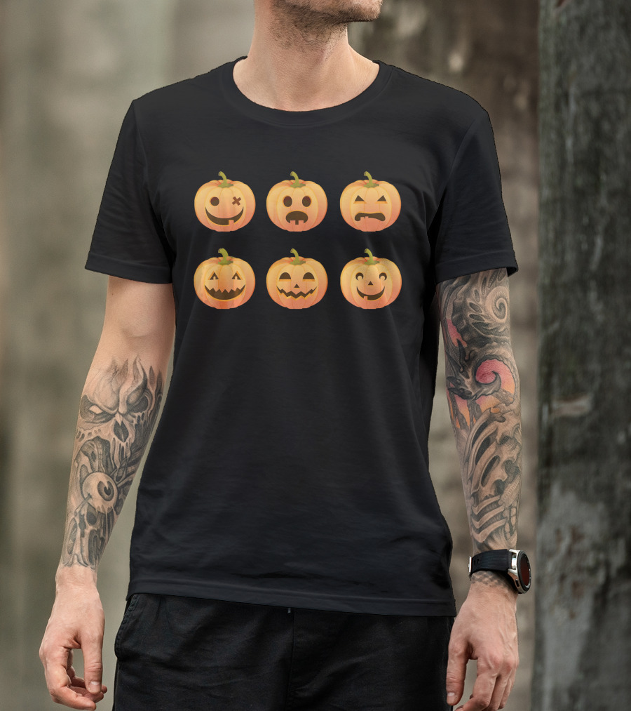 Pumpkin Emoji Faces Halloween Expressions T-Shirt