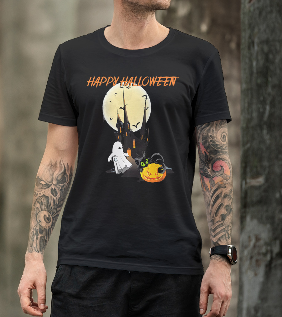 Happy Halloween Ghost Scary Cat Moon Pumpkin T-Shirt