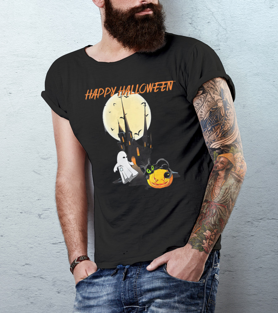 Happy Halloween Ghost Scary Cat Moon Pumpkin T-Shirt