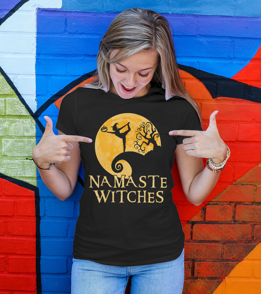 Namaste Witches Halloween Yoga Moon Pose T-Shirt