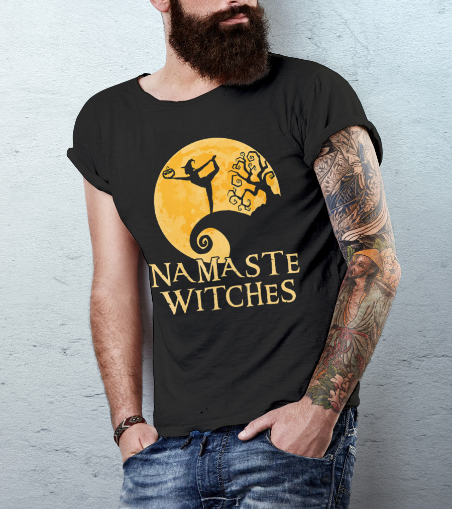 Namaste Witches Halloween Yoga Moon Pose T-Shirt