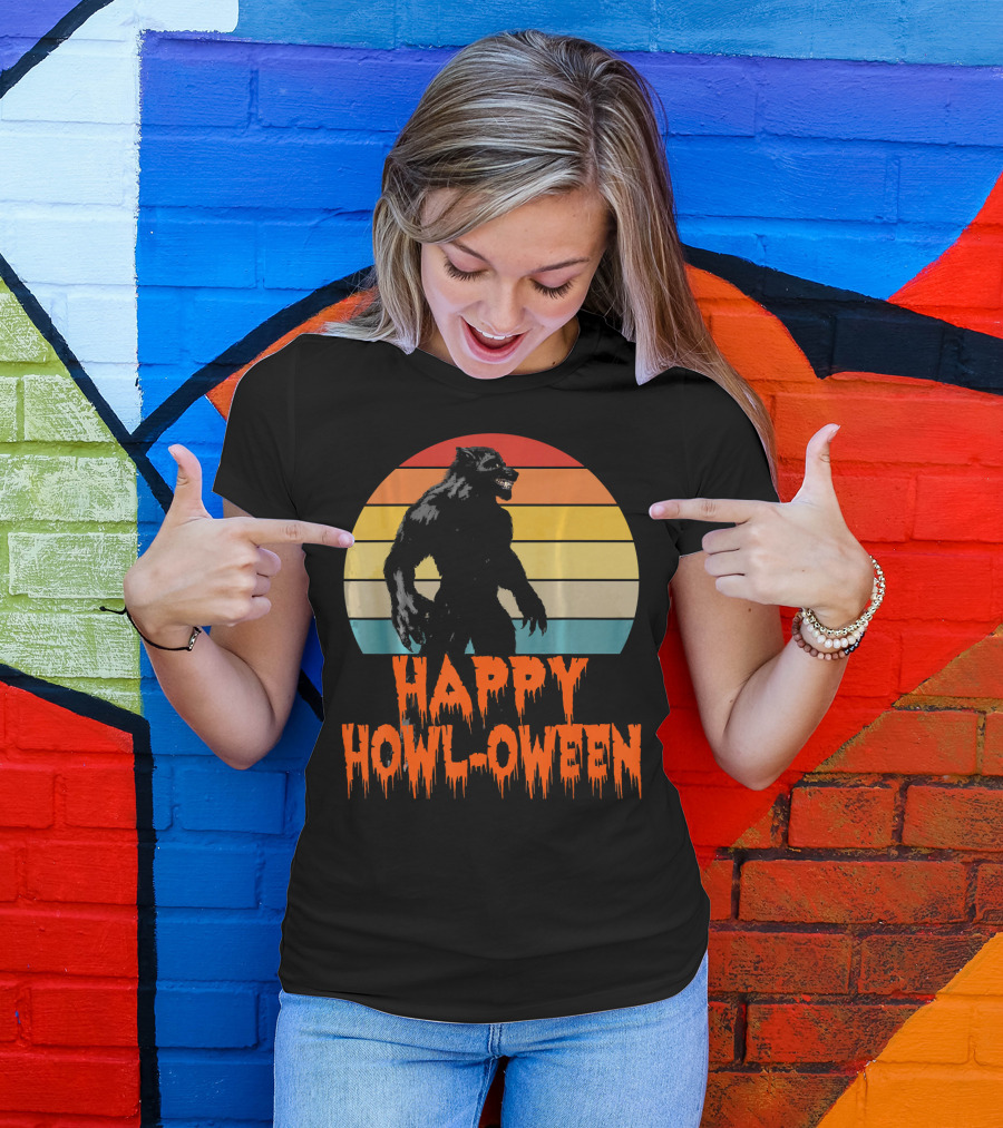 Happy Howl-Oween Werewolf Vintage Werewolves Halloween Co T-Shirt