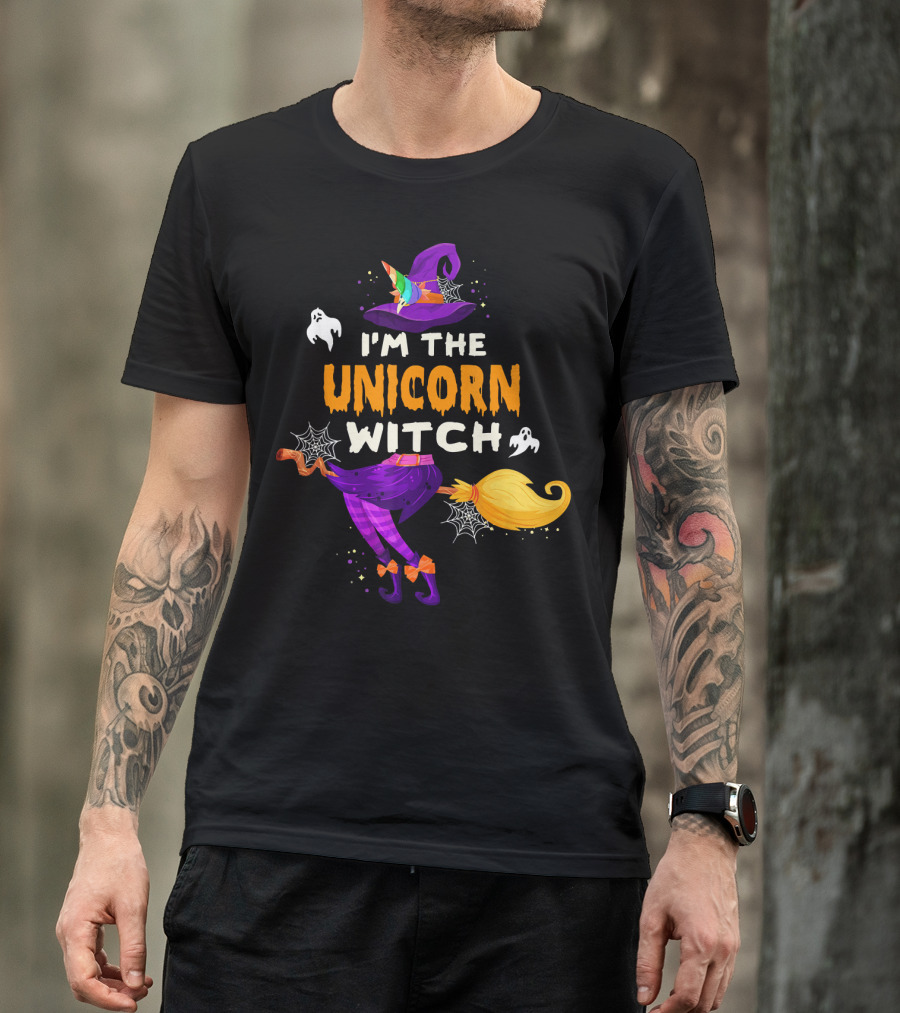 I'M THE UNICORN WITCH Halloween Ghosts Hat Broom Webs T-Shirt