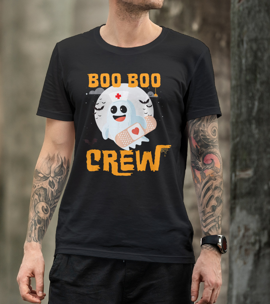 Boo Boo Crew Nurse Ghost Halloween Bandage Spooky Bat Moon Costume T-Shirt