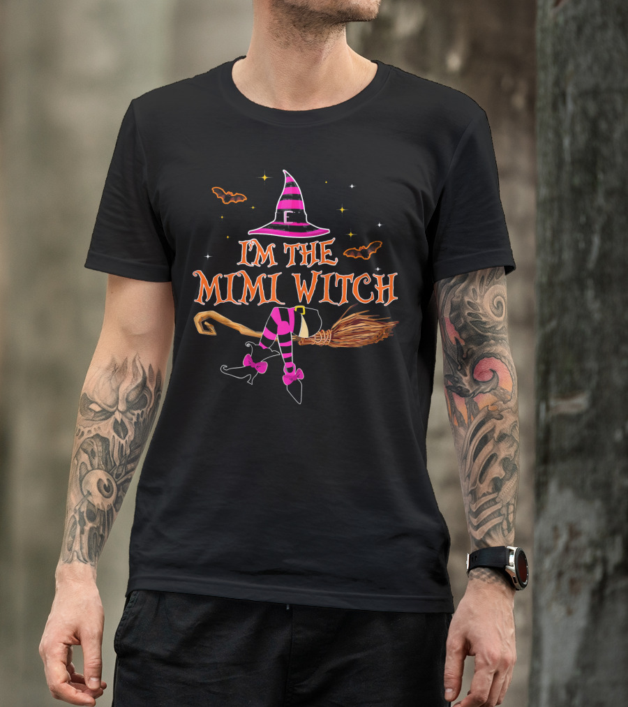 I'm The Mimi Witch Hat Broomstick Bats Halloween T-Shirt