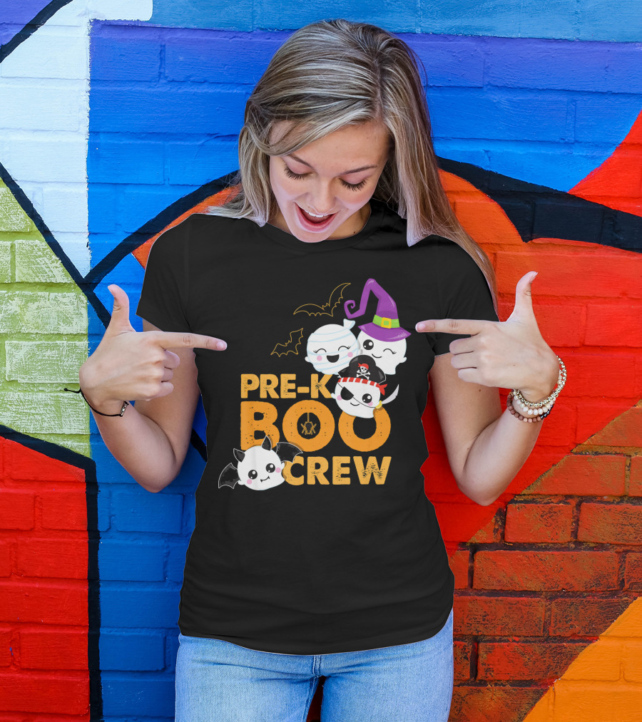 Pre-K Boo Crew Fun Halloween Teach Ghosts And Bats T-Shirt
