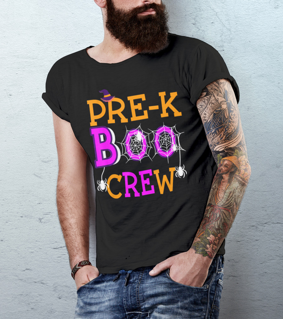 Pre K Boo Crew Halloween Teacher Spider Web Hat T-Shirt