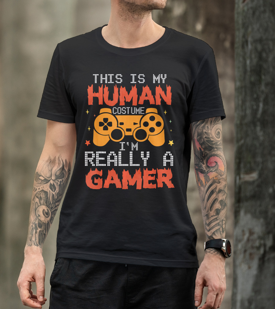 This Is My Human Costume I'm Really A Gamer Controller Pixel Text T-Shirt