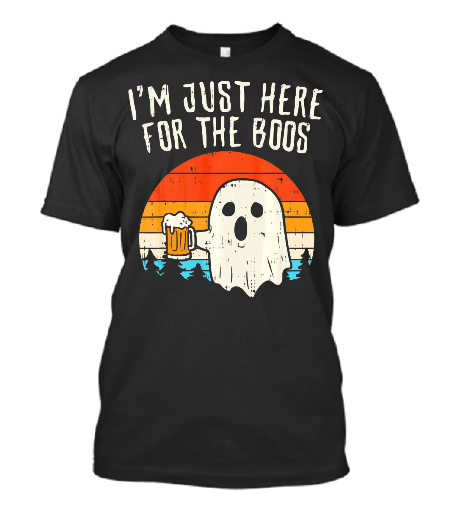 I'm Just Here For The Boos Retro Ghost With Beer Sunset T-Shirt