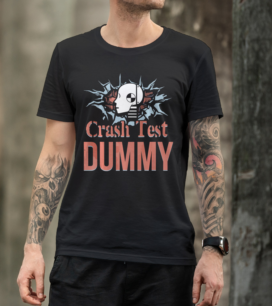 Crash Test Dummy Head Smashing Through Wall T-Shirt