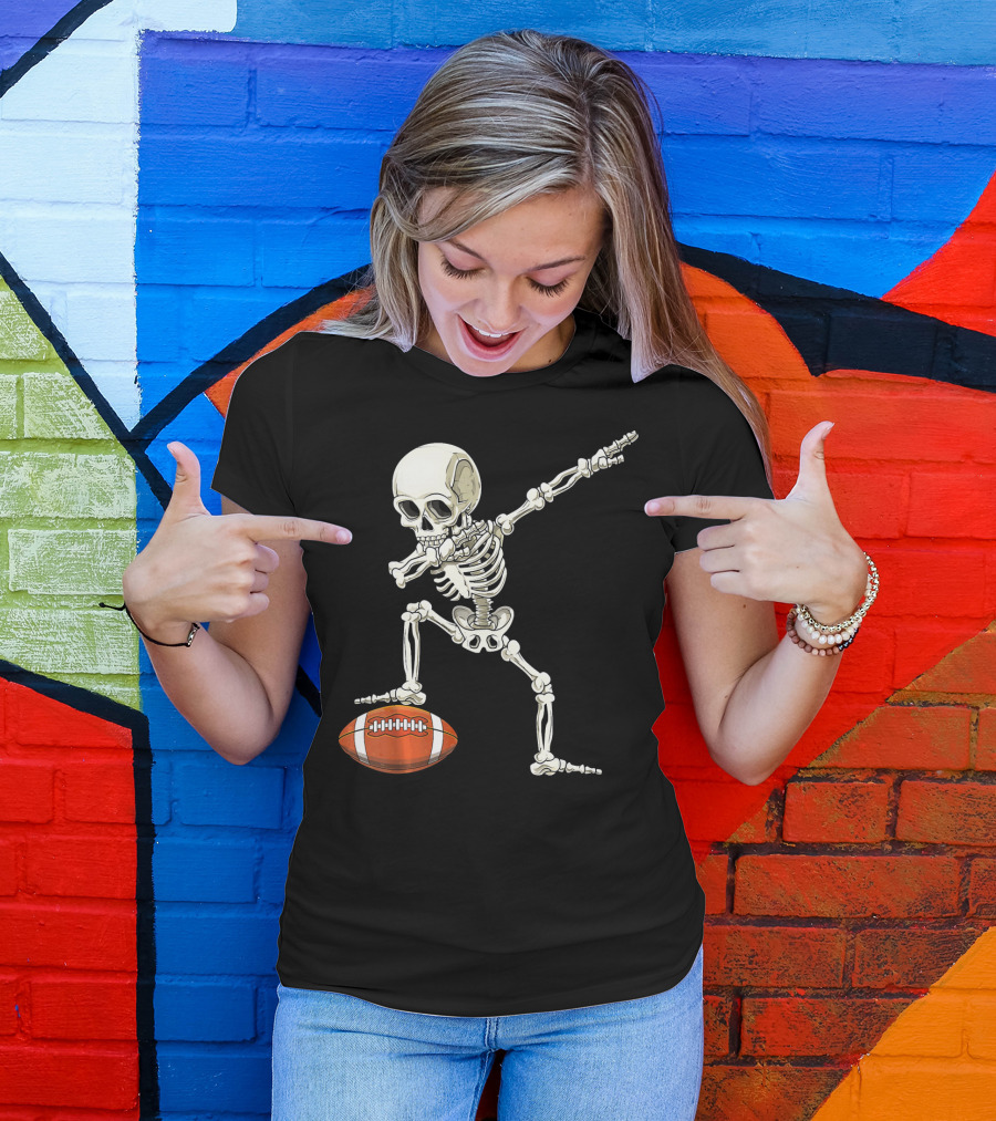 Dabbing Skeleton With Football Pose T-Shirt