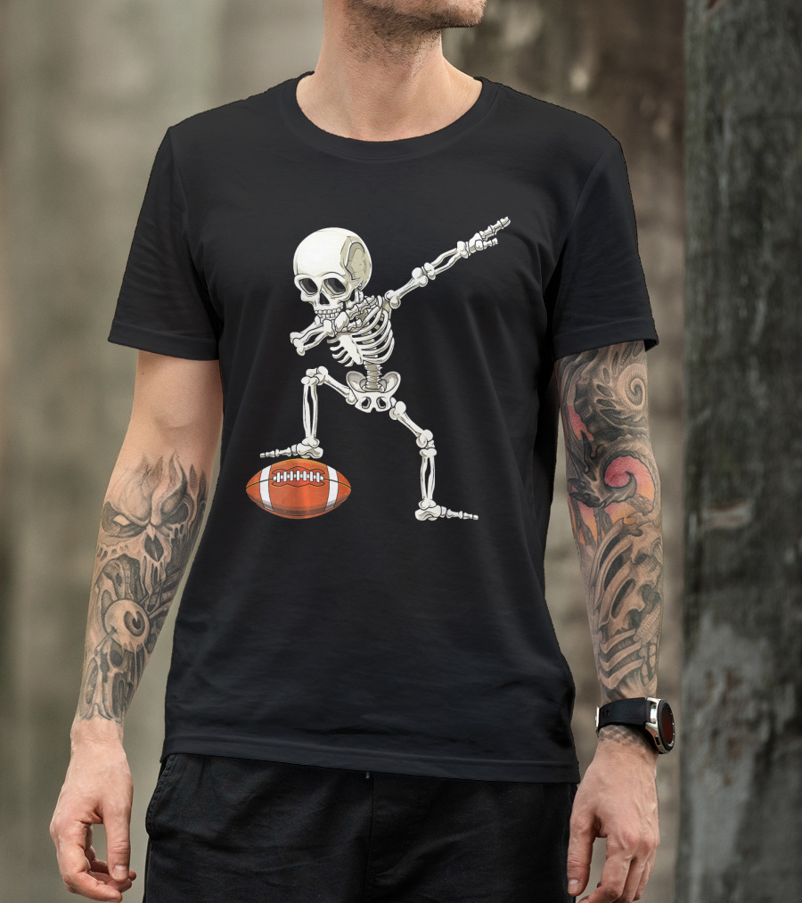 Dabbing Skeleton With Football Pose T-Shirt