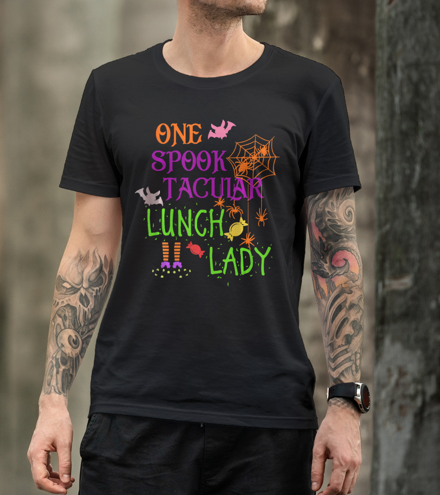 Spooky Halloween Lunch Lady With Bats And Candy T-Shirt