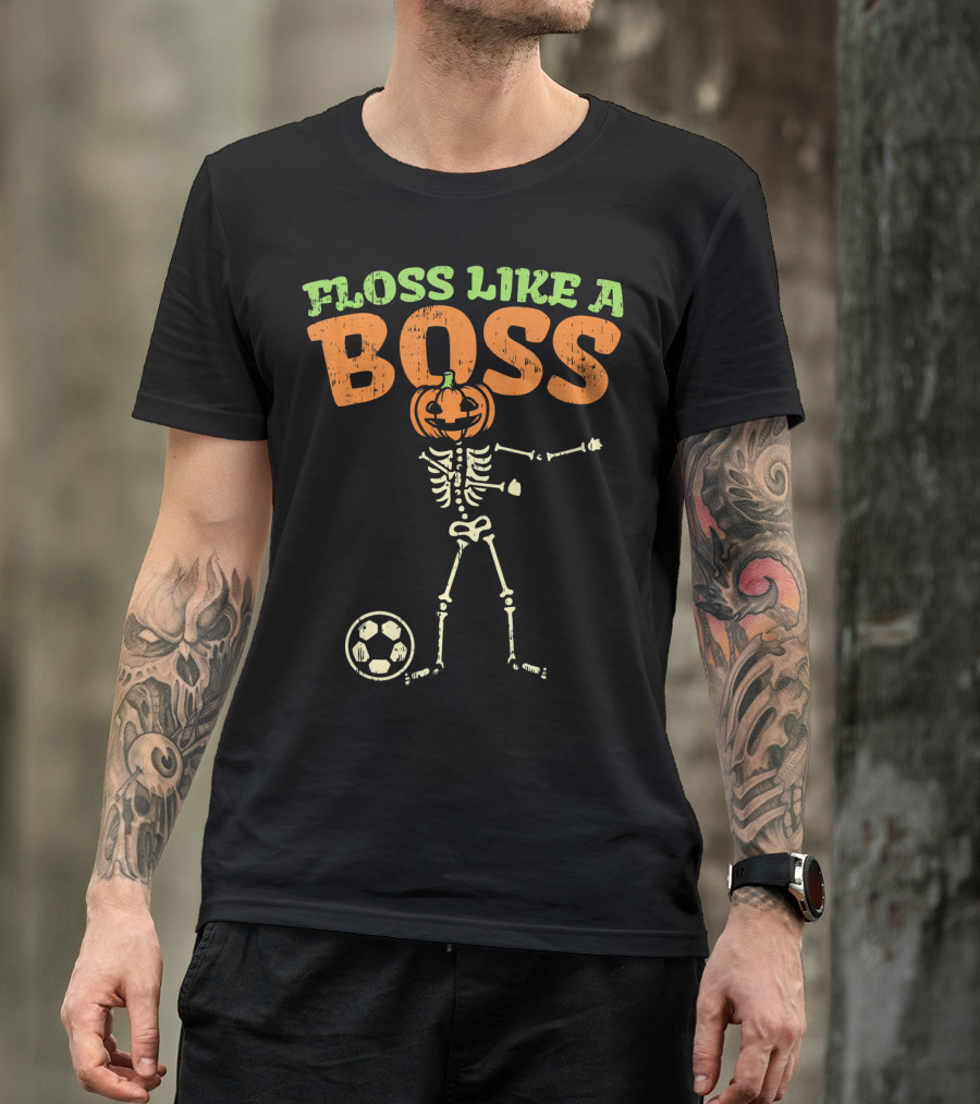 Floss Like A Boss Pumpkin Skeleton Soccer T-Shirt
