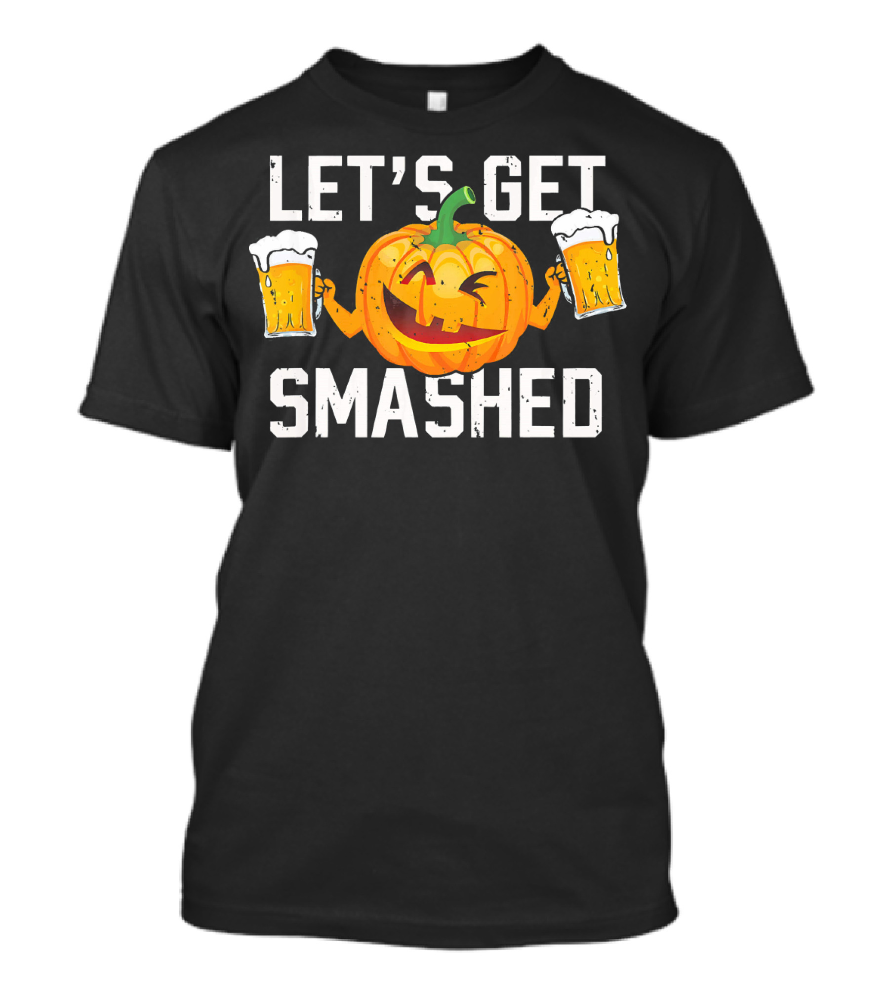 Let's Get Smashed Pumpkin With Beer Mugs Halloween Humor T-Shirt