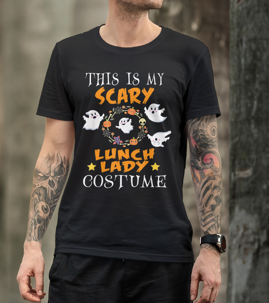 This Is My Scary Lunch Lady Costume With Ghosts And Halloween Elements T-Shirt