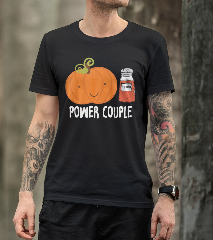 Pumpkin Spice Power Couple Cute Smiling Pumpkin With Spice Jar T-Shirt
