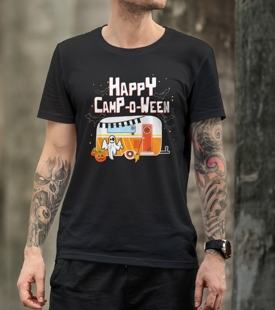Happy Camp O Ween Ghost Pumpkin Camping Caravan T-Shirt