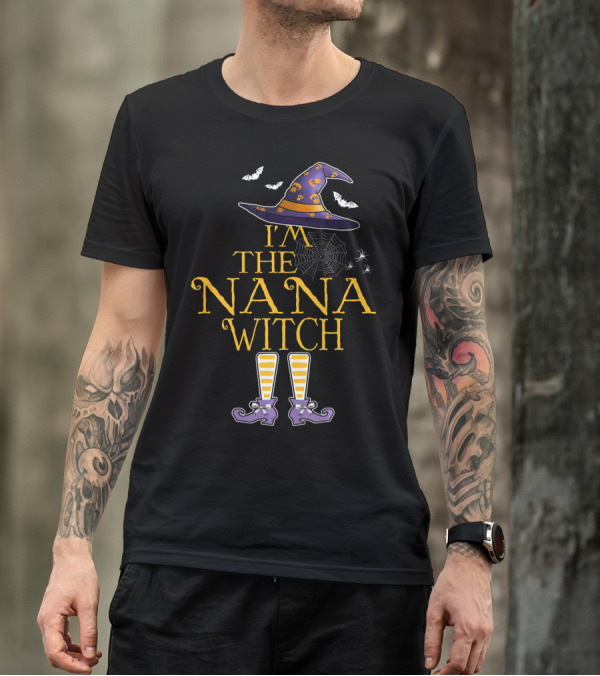 I'm The Nana Witch Halloween Costume Bat Hat Spider Web Boots T-Shirt