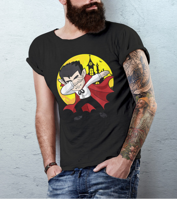 Vampire Dabbing Halloween Costume Dab Moon Castle T-Shirt