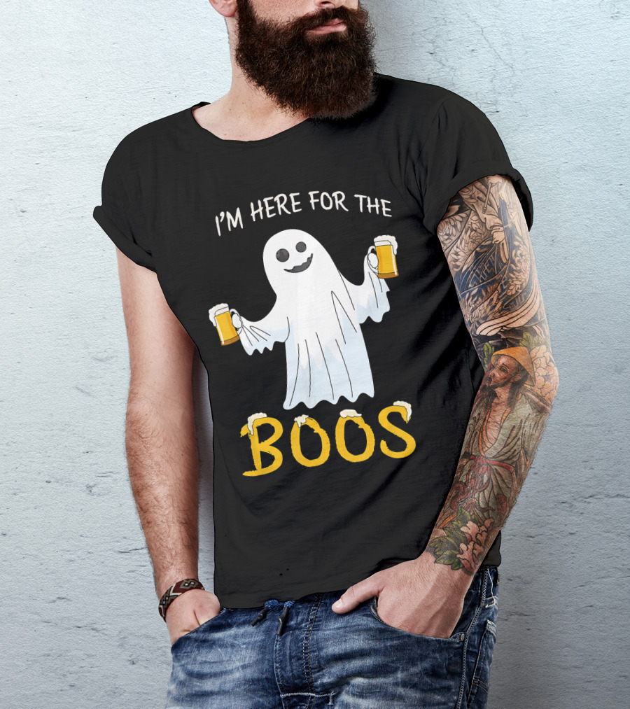 I'm Here For The Boos Funny Beer Ghost Halloween Humor T-Shirt