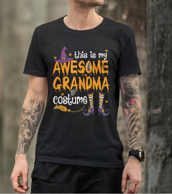This Is My Awesome Grandma Costume Witch Hat Broomstick Halloween T-Shirt