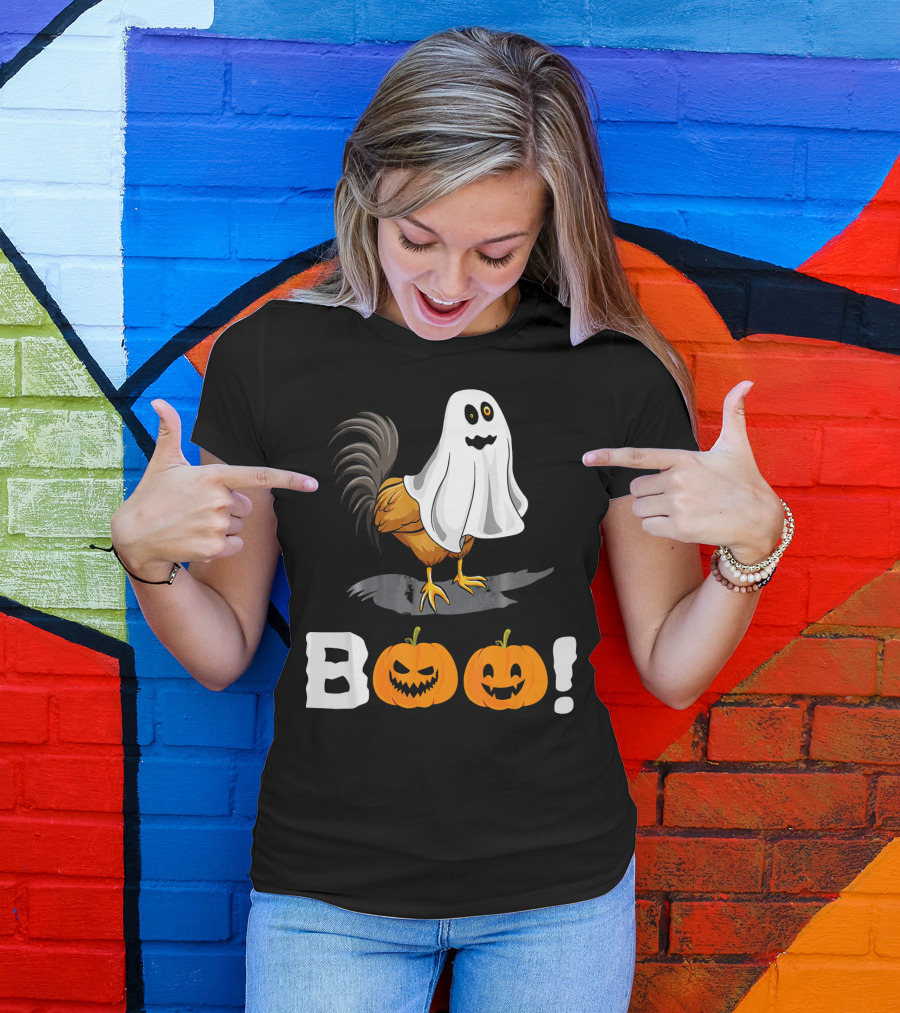 Boo Chicken Halloween Costume With Pumpkins T-Shirt