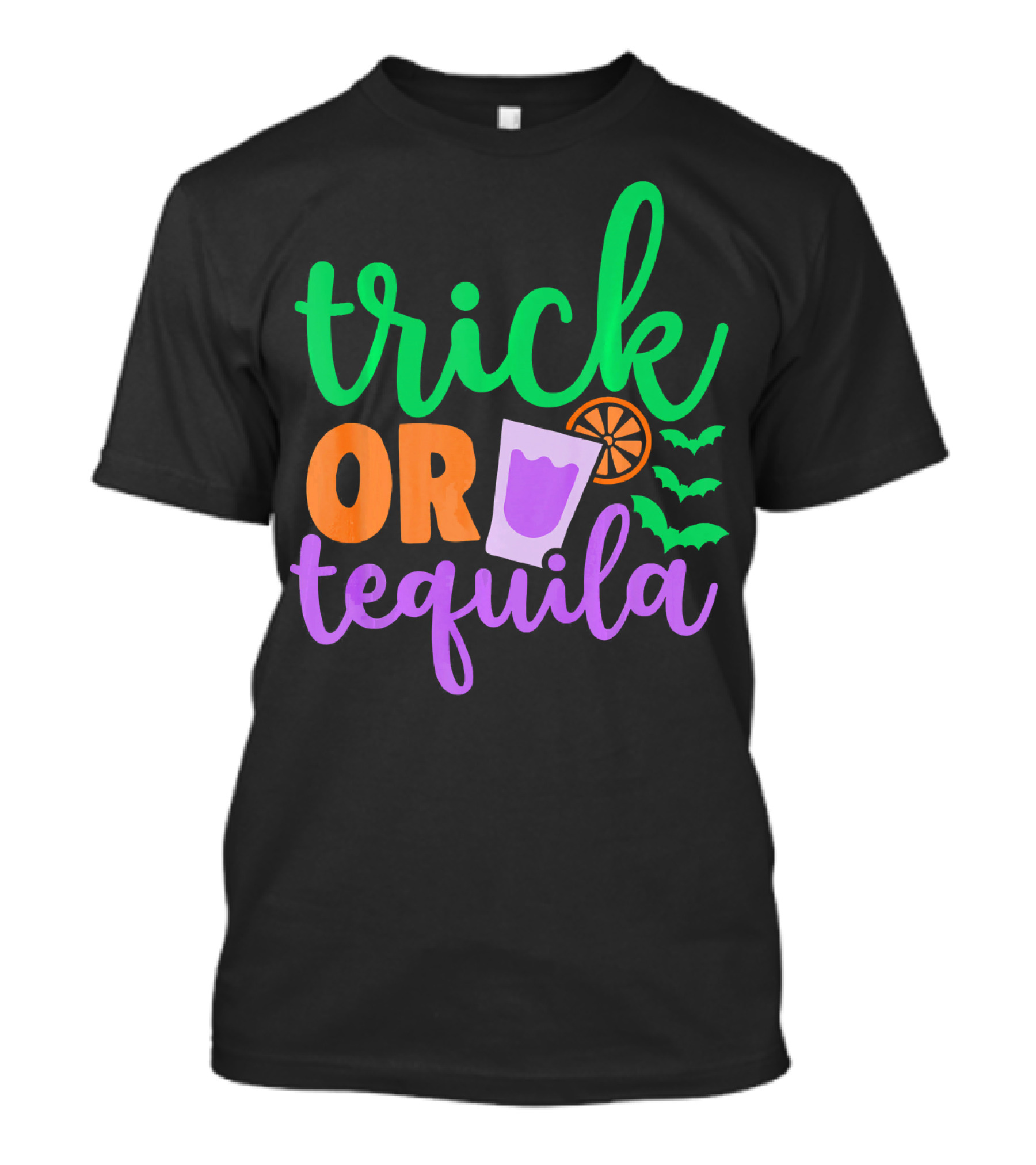 Trick Or Tequila Halloween Funny Family Bats Drink Orange Lime T-Shirt