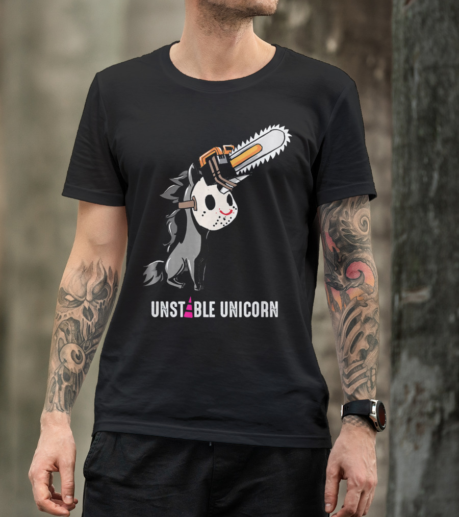 UNSTABLE UNICORN Chainsaw Halloween Masquerade T-Shirt