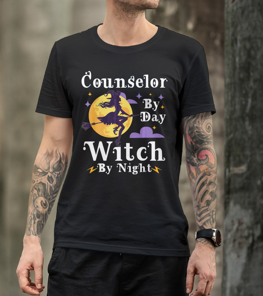 Counselor By Day Witch By Night Flying Broomstick And Full Moon T-Shirt